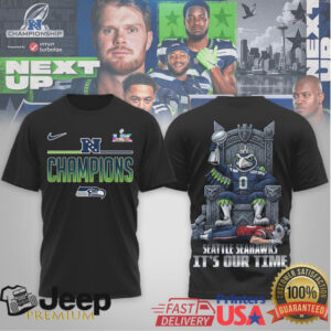 Seattle Seahawks NFC Champions Super Bowl LIX Mascot Throne T Shirt Seattle Seahawks NFC Champions Super Bowl LIX Mascot Throne T Shirt