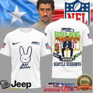 Seattle Seahawks Official NFL Bad Bunny Super Bowl 3D Shirt