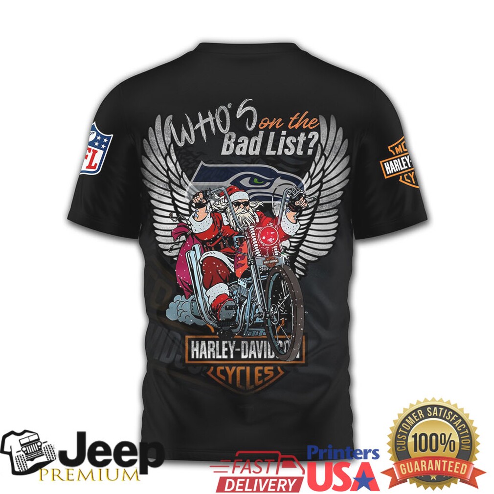 Seattle Seahawks Official NFL Harley Davidson Santa Claus 3D Shirt Seattle Seahawks Official NFL Harley Davidson Santa Claus 3D Shirt