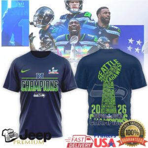 Seattle Seahawks Super Bowl LIX 2026 Champions Typography Roster T Shirt