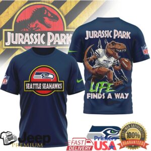 Seattle Seahawks x Jurassic Park “Life Finds A Way” Graphic T Shirt Seattle Seahawks x Jurassic Park “Life Finds A Way” Graphic T Shirt