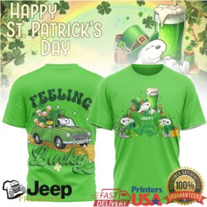 Snoopy and Woodstock St. Patrick’s Day Lucky Clover Green Graphic Tee