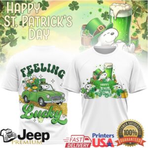 Snoopy and Woodstock St. Patrick’s Day Lucky Clover Green Graphic Tee