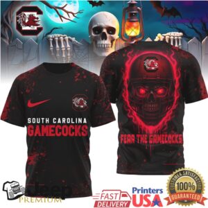 South Carolina Gamecocks Fear The Gamecocks Skull Helmet 3D All Over Print T Shirt