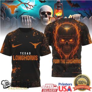 Texas Longhorns Fear The Longhorns Skull Helmet 3D All Over Print T Shirt