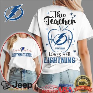 This Teacher Loves Her Tampa Bay Lightning Hockey Apple Heartbeat T Shirt