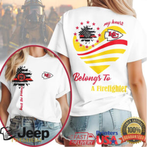 Kansas City Chiefs Official NFL My Heart Belongs To A Firefighter T shirt