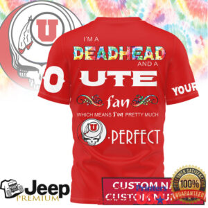 Utah Utes Deadhead Fan Custom Name and Number Graphic T Shirt