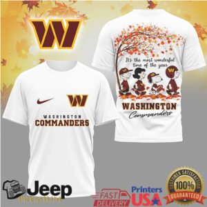 Washington Commanders Peanuts Snoopy Autumn Leaves Football Fan Tshirt