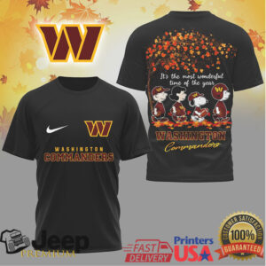 Washington Commanders Peanuts Snoopy Autumn Leaves Football Fan Tshirt