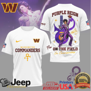 Washington Commanders Purple Reign Prince Collaboration Tribute Football Tee Washington Commanders Purple Reign Prince Collaboration Tribute Football Tee