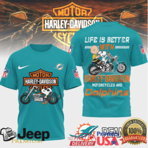Miami Dolphins Official NFL Peanuts Harley Davidson 3D Shirt
