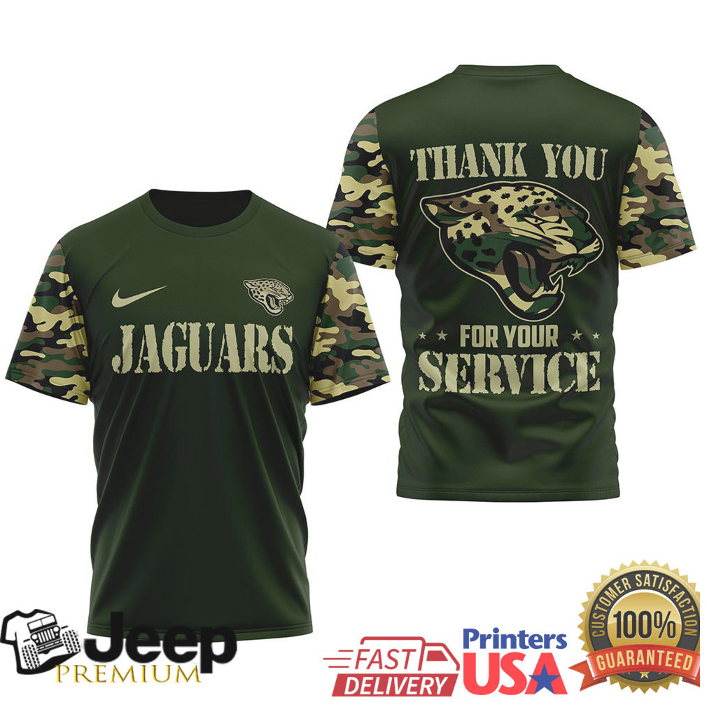 Jacksonville Jaguars Official NFL Camouflage Thank You For Service 3D Shirt Jacksonville Jaguars Official NFL Camouflage Thank You For Service 3D Shirt
