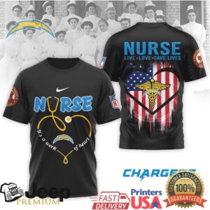 Los Angeles Chargers Official NFL Army Nurse Corps 125th Anniversary 3D Shirt