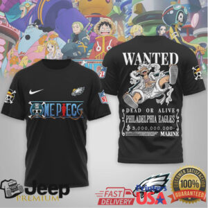 Philadelphia Eagles Official NFL Wanted Monkey D Luffy 3D Shirt Philadelphia Eagles Official NFL Wanted Monkey D Luffy 3D Shirt