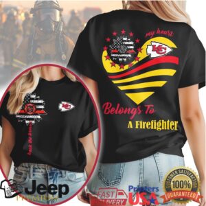 Kansas City Chiefs Official NFL My Heart Belongs To A Firefighter T shirt