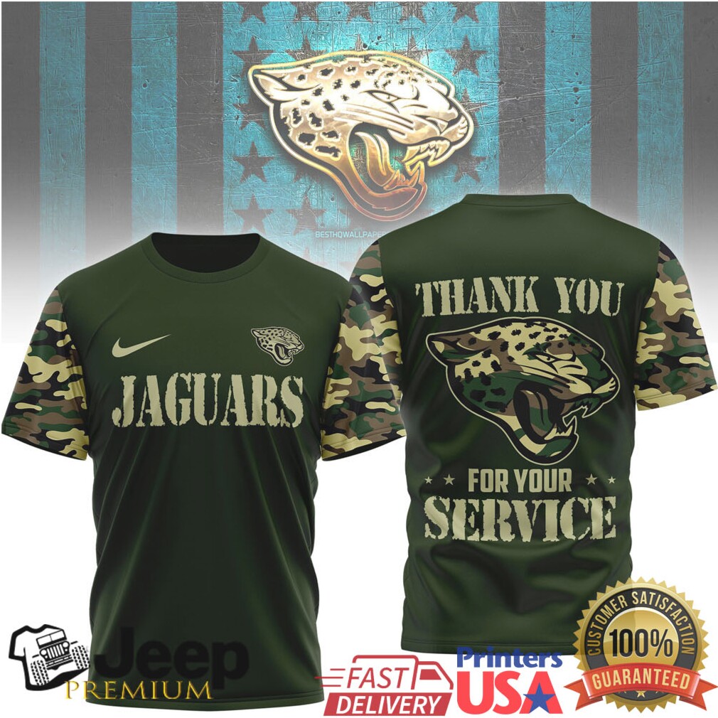 Jacksonville Jaguars Official NFL Camouflage Thank You For Service 3D Shirt Jacksonville Jaguars Official NFL Camouflage Thank You For Service 3D Shirt