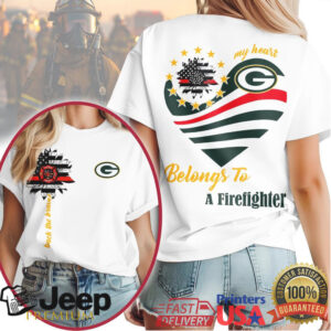 Green Bay Packers Official NFL My Heart Belongs To A Firefighter T shirt
