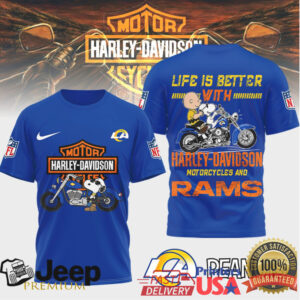 Los Angeles Rams Official NFL Peanuts Harley Davidson 3D Shirt