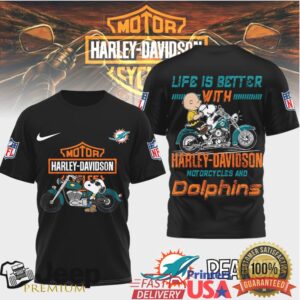 Miami Dolphins Official NFL Peanuts Harley Davidson 3D Shirt