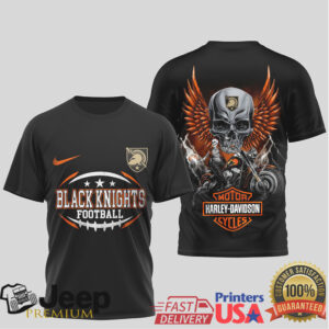 Army West Point Black Knights Football Harley Davidson Skull Biker Tee