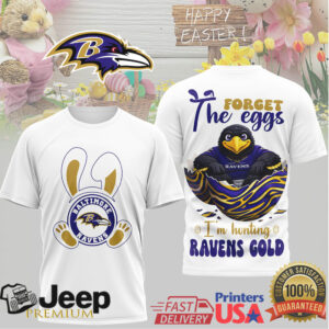 Baltimore Ravens Easter T Shirt Mascot Egg Hunt Forget the Eggs Ravens Gold