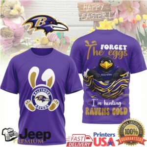 Baltimore Ravens Easter T Shirt Mascot Egg Hunt Forget the Eggs Ravens Gold