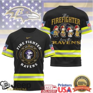 Baltimore Ravens Firefighter Snoopy NFL Graphic 3D Tee Baltimore Ravens Firefighter Snoopy NFL Graphic 3D Tee