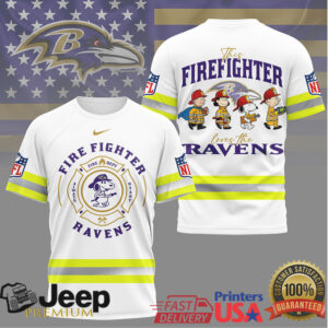 Baltimore Ravens Firefighter Snoopy NFL Graphic 3D Tee