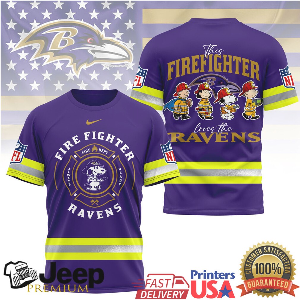 Baltimore Ravens Firefighter Snoopy NFL Graphic 3D Tee Baltimore Ravens Firefighter Snoopy NFL Graphic 3D Tee