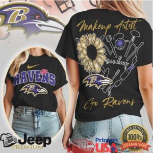 Baltimore Ravens Makeup Artist Sunflower Fan T Shirt Baltimore Ravens Makeup Artist Sunflower Fan T Shirt