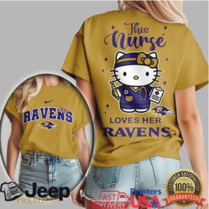 Baltimore Ravens This Nurse Loves Her Ravens Hello Kitty Tee Baltimore Ravens This Nurse Loves Her Ravens Hello Kitty Tee