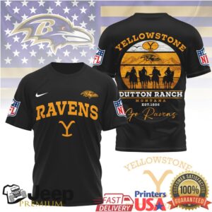 Baltimore Ravens Yellowstone Dutton Ranch Montana Est 1886 Western T Shirt Baltimore Ravens Yellowstone Dutton Ranch Montana Est 1886 Western T Shirt