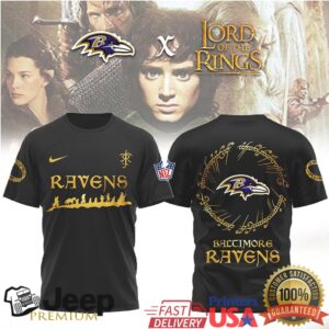 Baltimore Ravens x Lord of the Rings Fellowship Fantasy Football T Shirt Baltimore Ravens x Lord of the Rings Fellowship Fantasy Football T Shirt