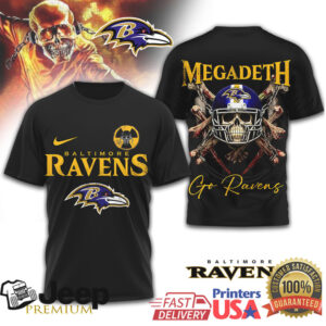 Baltimore Ravens x Megadeth Vic Rattlehead Heavy Metal Skull Graphic T Shirt Baltimore Ravens x Megadeth Vic Rattlehead Heavy Metal Skull Graphic T Shirt