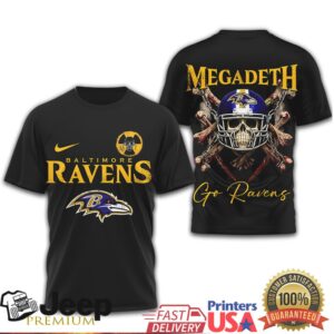 Baltimore Ravens x Megadeth Vic Rattlehead Heavy Metal Skull Graphic T Shirt