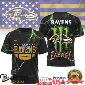 Baltimore Ravens x Monster Energy Drink Lightning Strike 3D T Shirt