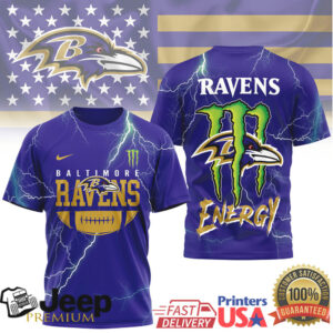 Baltimore Ravens x Monster Energy Drink Lightning Strike 3D T Shirt