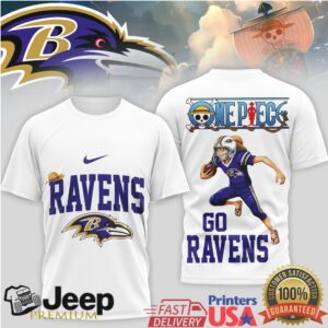 Baltimore Ravens x One Piece Anime Pirate King Football Fan Shirt Baltimore Ravens x One Piece Anime Pirate King Football Fan Shirt