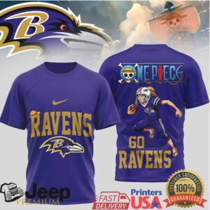 Baltimore Ravens x One Piece Anime Pirate King Football Fan Shirt