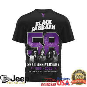 Black Sabbath 58th Anniversary 1968 2026 Thank You For The Memories T Shirt