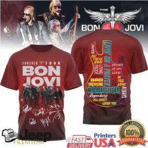 Bon Jovi Forever Tour 2026 Guitar Lyrics Burgundy Shirt t shirt