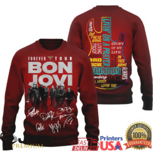 Bon Jovi Forever Tour 2026 Guitar Lyrics Burgundy Shirt t shirt