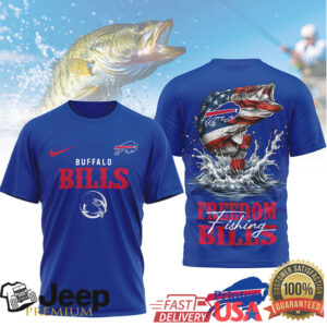Buffalo Bills Freedom Fishing T Shirt Patriotic Bass Fishing NFL Fan Tee