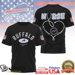 Buffalo Bills Nurse Appreciation “Work of Heart” Stethoscope T Shirt