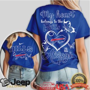 Buffalo Bills Women’s Blue & White Butterfly Heart Fan T Shirt Buffalo Bills Women’s Blue & White Butterfly Heart Fan T Shirt