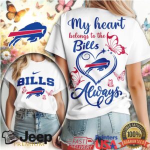 Buffalo Bills Women's Blue & White Butterfly Heart Fan T Shirt