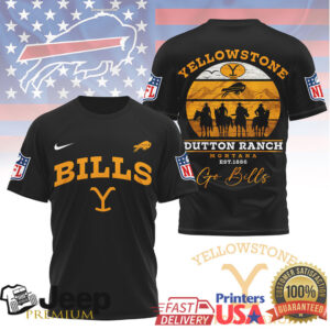 Buffalo Bills Yellowstone Dutton Ranch Montana Western Style Black T Shirt