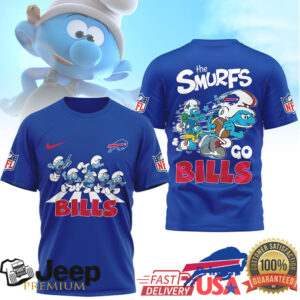 Buffalo Bills x The Smurfs Abbey Road Style NFL Cartoon T Shirt