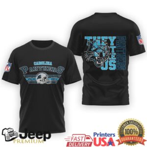 Carolina Panthers “They Not Like Us” Blue Sparkle Streetwear T Shirt Carolina Panthers “They Not Like Us” Blue Sparkle Streetwear T Shirt